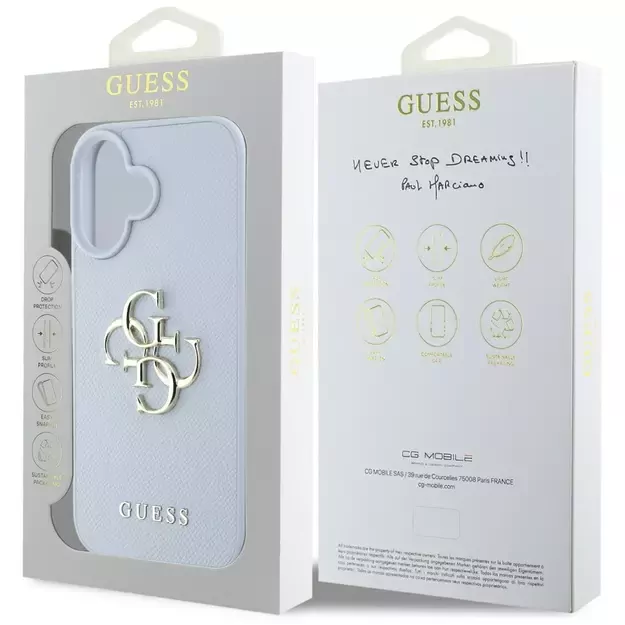 Guess Grained Big 4G Logo Small Classic Logo case for iPhone 16 - blue 14