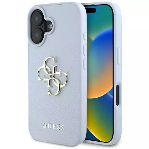 Guess Grained Big 4G Logo Small Classic Logo case for iPhone 16 - blue