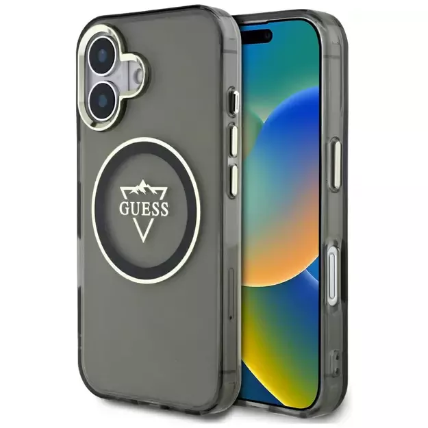 Guess IML Metal Mountain Logo MagSafe case for iPhone 16 - black