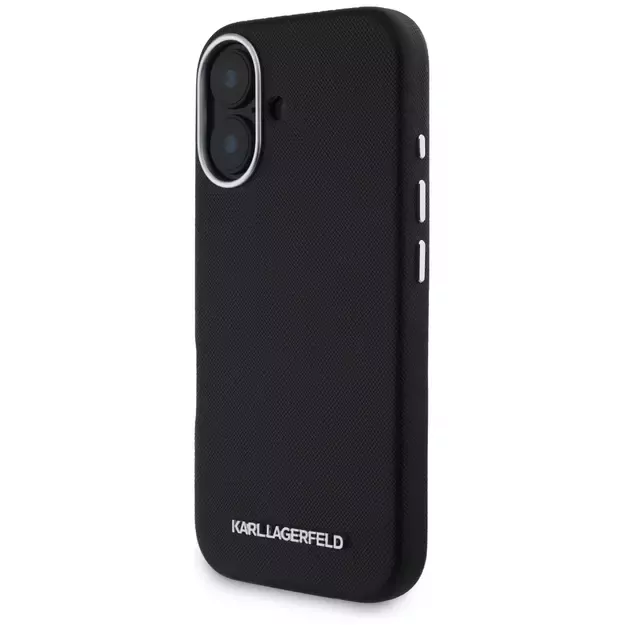 Karl Lagerfeld Saffiano Full Wrapped Elongated Metal Logo MagSafe Case for iPhone 16 - Black 8