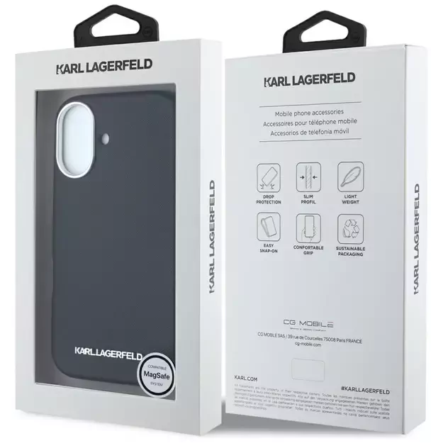 Karl Lagerfeld Saffiano Full Wrapped Elongated Metal Logo MagSafe Case for iPhone 16 - Black 14