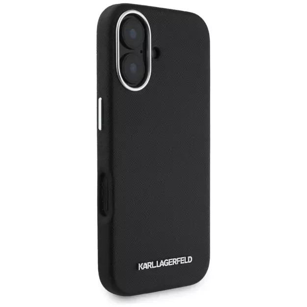 Karl Lagerfeld Saffiano Full Wrapped Elongated Metal Logo MagSafe Case for iPhone 16 - Black 10