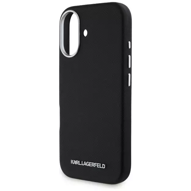 Karl Lagerfeld Saffiano Full Wrapped Elongated Metal Logo MagSafe Case for iPhone 16 - Black 12