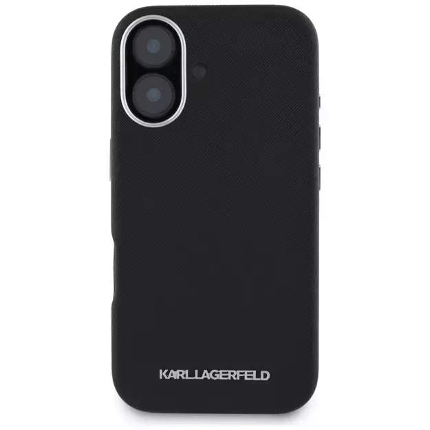 Karl Lagerfeld Saffiano Full Wrapped Elongated Metal Logo MagSafe Case for iPhone 16 - Black 9