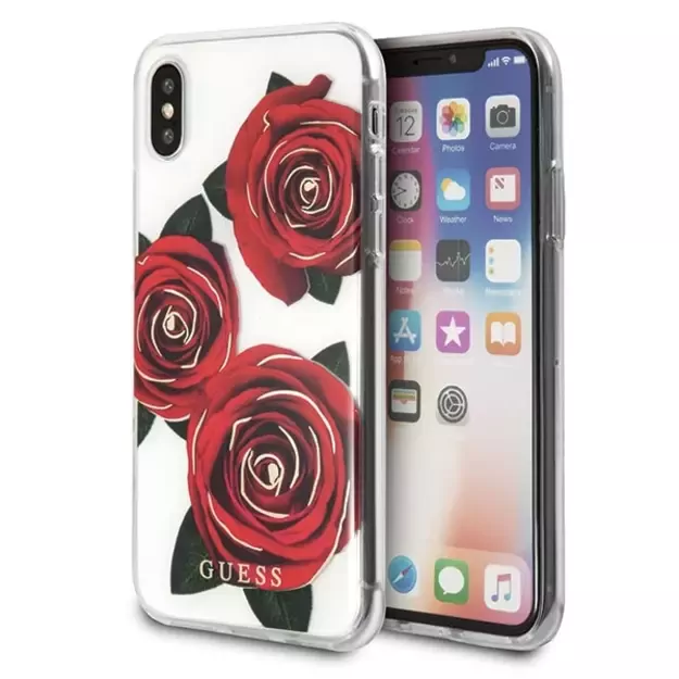 Guess Flower Desire Red Rose iPhone X Case - Transparent