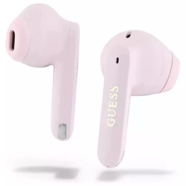 Guess Elongated Metalic Printed Logo Bluetooth TWS Headphones + Docking Station - Pink 11