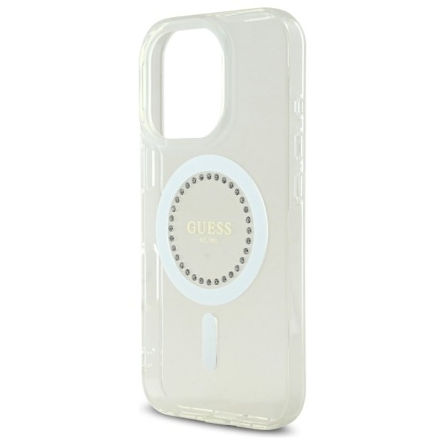 Guess IML Rhinestones MagSafe Case for iPhone 16 Pro Max - White 5