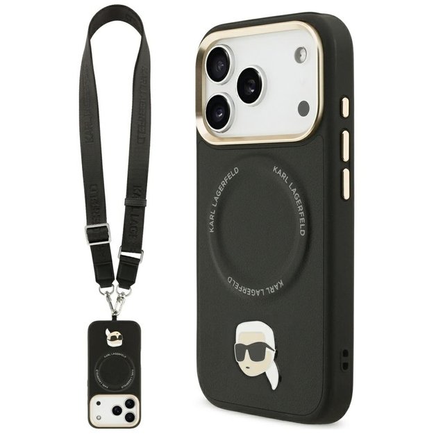 Karl Lagerfeld Big Strap Karl Metal Logo MagSafe Case for iPhone 17 Pro Max - Black