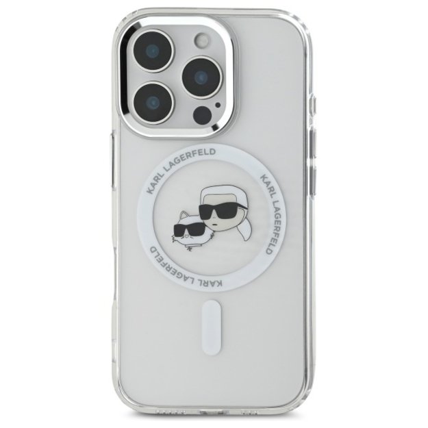 Karl Lagerfeld IML Metal Karl&amp Choupette Head MagSafe Case for iPhone 16 Pro - White 2