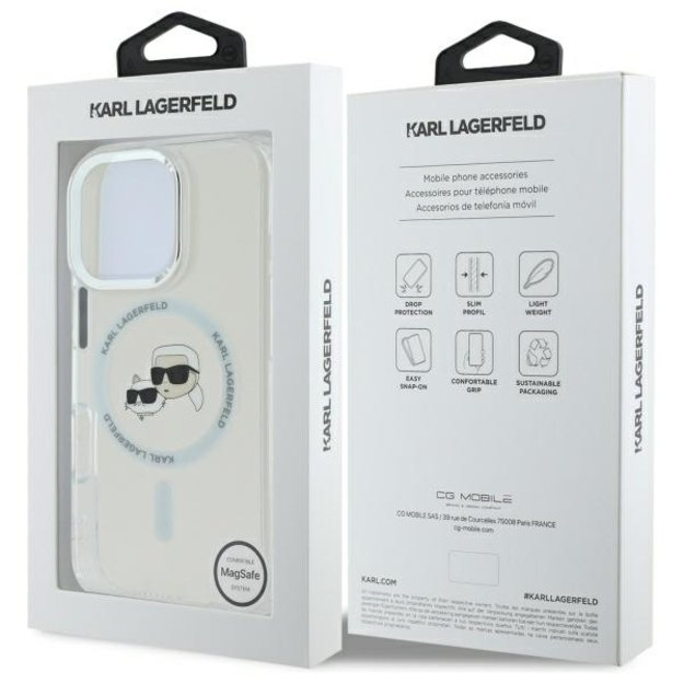 Karl Lagerfeld IML Metal Karl&amp Choupette Head MagSafe Case for iPhone 16 Pro - White 7