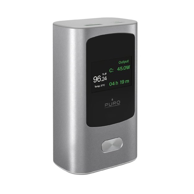 Puro 45W 10000mAh USB-A USB-C Power Bank with Display - Gray 1