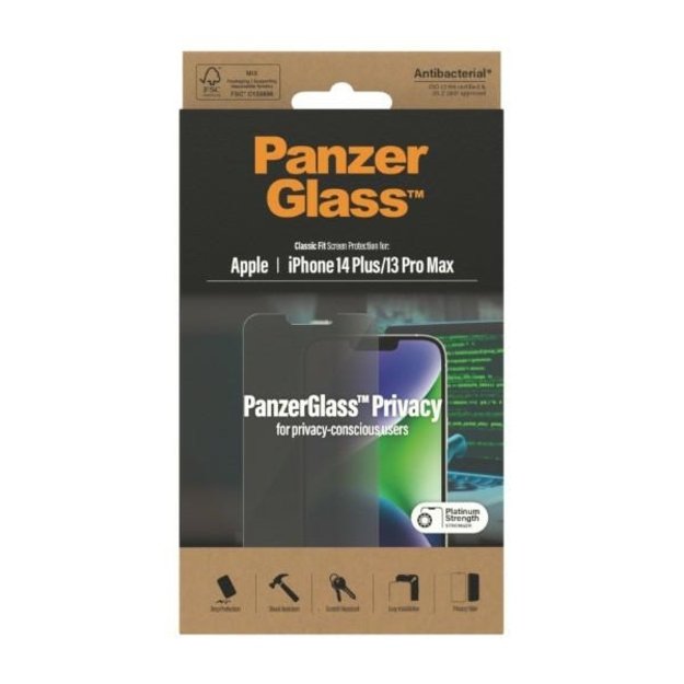 PanzerGlass Classic Fit Privacy Antibacterial Glass for iPhone 14 Plus/13 Pro Max 7