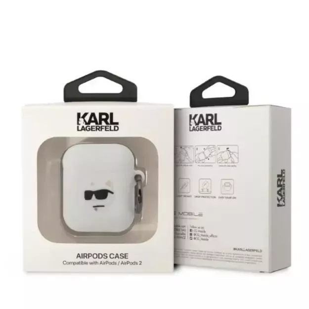 Karl Lagerfeld KLA2RUNCHH AirPods 1/2 cover white/white Silicone Choupette Head 3D 2