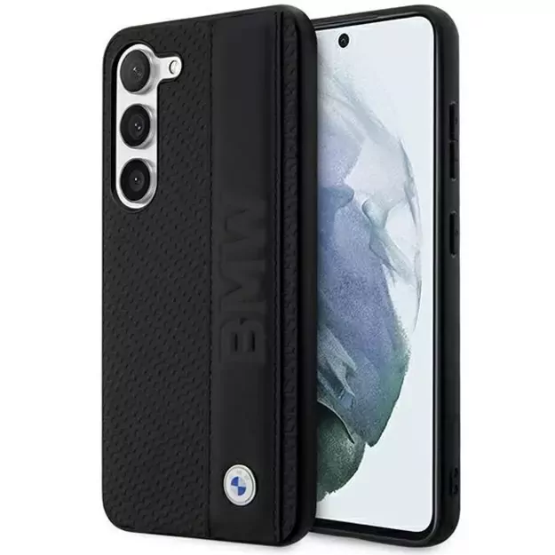 Case BMW BMHCS23M22RDPK S23+ S916 black/black hardcase Leather Textured &amp  Stripe
