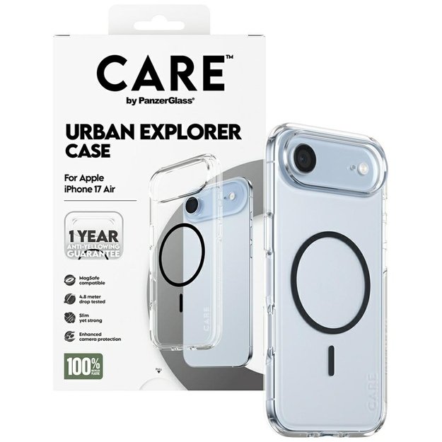 CARE by PanzerGlass Flagship Urban Explorer Case w. Black MagSafe for iPhone Air - Transparent 3