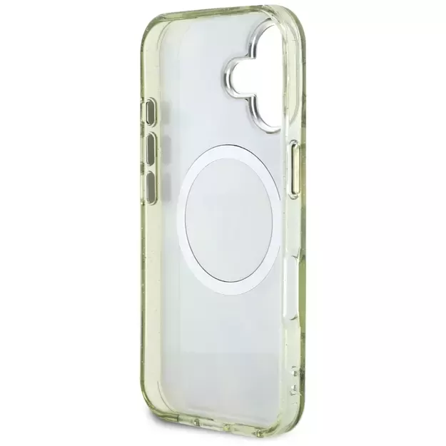 Guess Glitter Flowers Triangle Buttons MagSafe case for iPhone 16 green 1