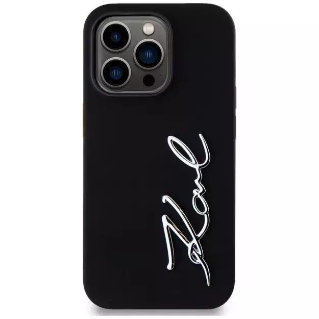 Karl Lagerfeld Silicone Metal Script Logo Case for iPhone 14 Pro Black 9