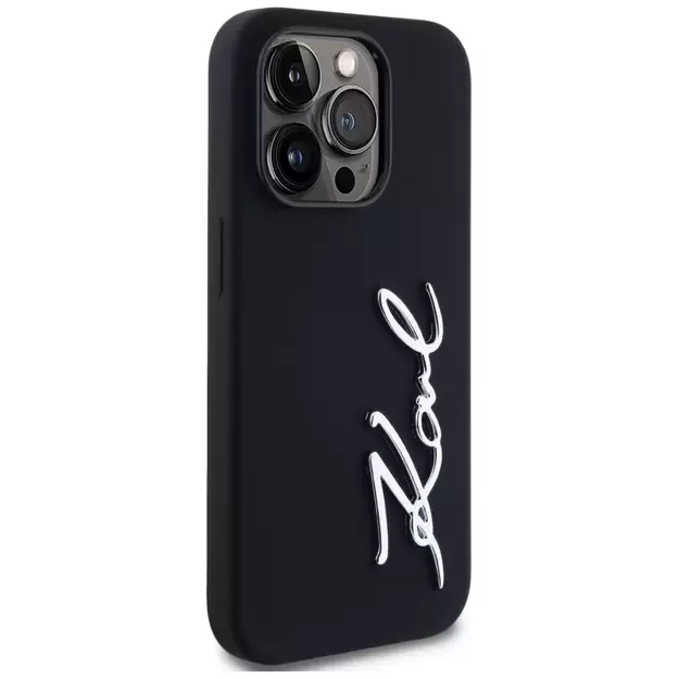 Karl Lagerfeld Silicone Metal Script Logo Case for iPhone 14 Pro Black 10
