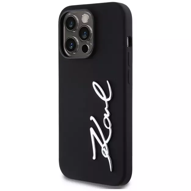 Karl Lagerfeld Silicone Metal Script Logo Case for iPhone 14 Pro Black 8