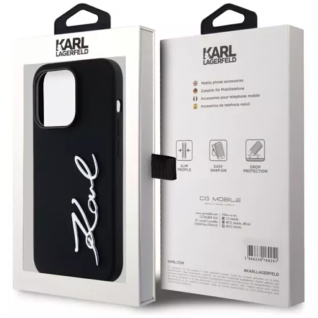 Karl Lagerfeld Silicone Metal Script Logo Case for iPhone 14 Pro Black 14