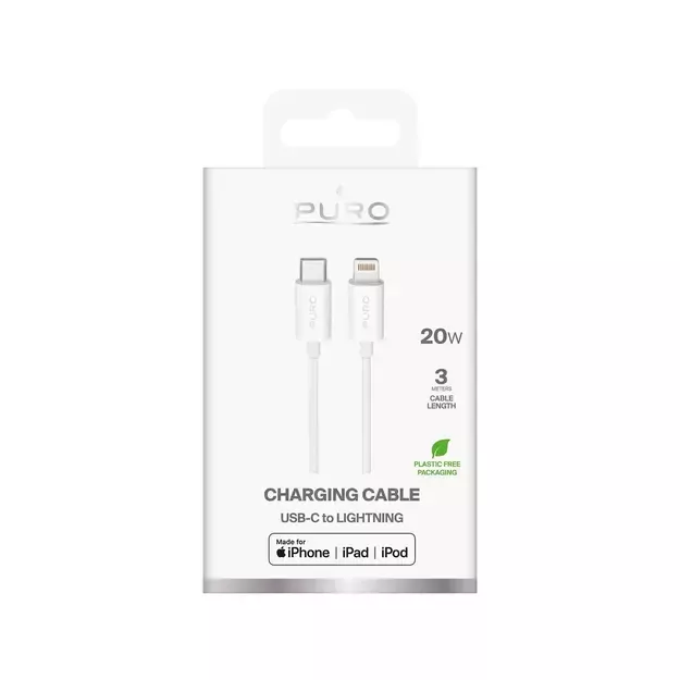 Puro TPE 20W USB-C - Lightning Cable 3m - White 1