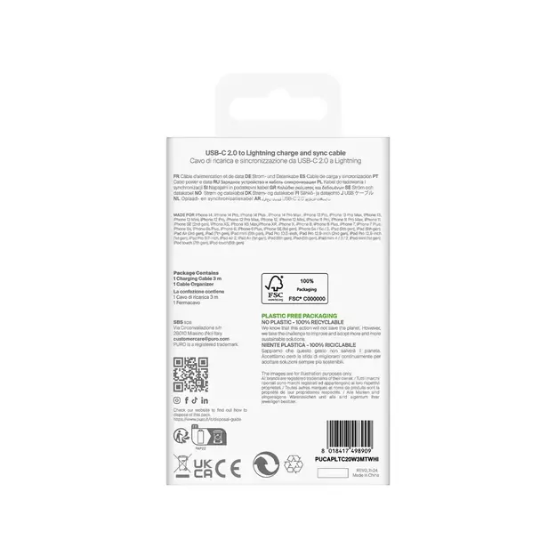 Puro TPE 20W USB-C - Lightning Cable 3m - White 2