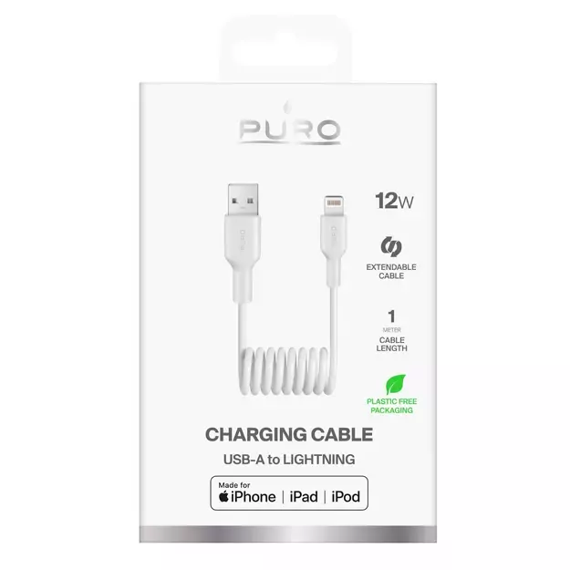 Puro 12W USB-A - Lightning Spiral Cable 1m - White 1