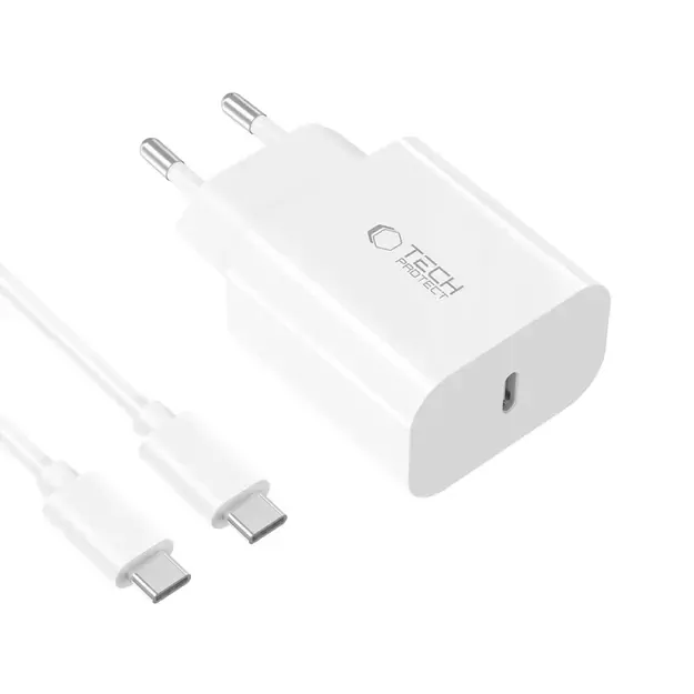 Tech-Protect NC20W PD20W USB-C wall charger with USB-C cable - white 12