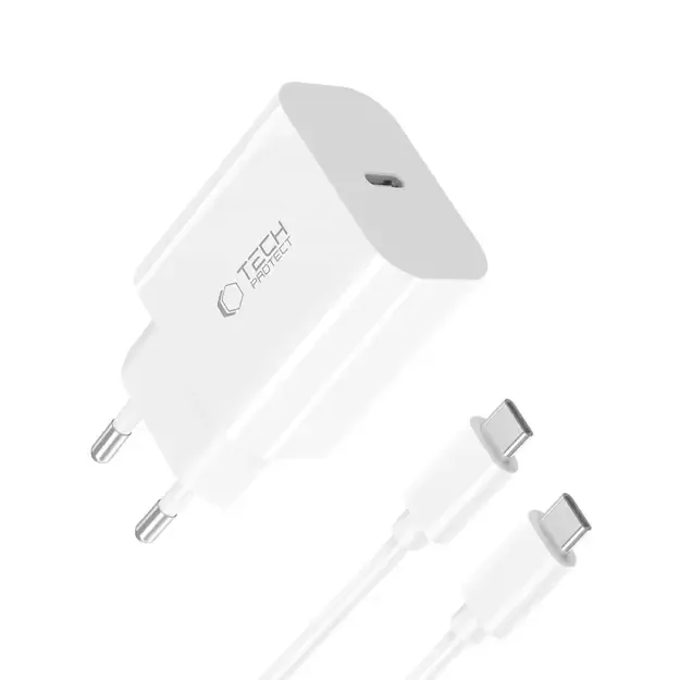 Tech-Protect NC20W PD20W USB-C wall charger with USB-C cable - white 11