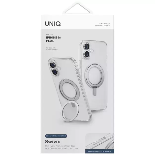 Uniq Swivix 360 Rotating Kickstand Case for iPhone 16 Plus - Clear 1