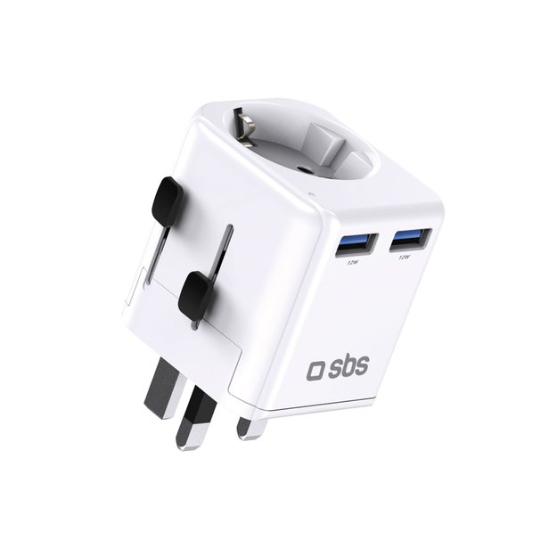 SBS universal travel adapter - EU 2xUSB-A - white