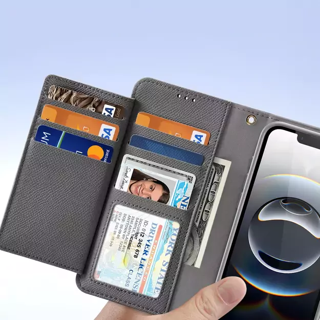 Dux Ducis Lawa iPhone 16e Leather Case with Detachable Magnetic Wallet - Gray 7