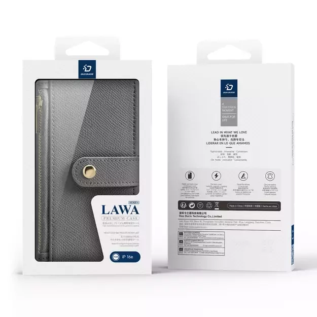 Dux Ducis Lawa iPhone 16e Leather Case with Detachable Magnetic Wallet - Gray 2