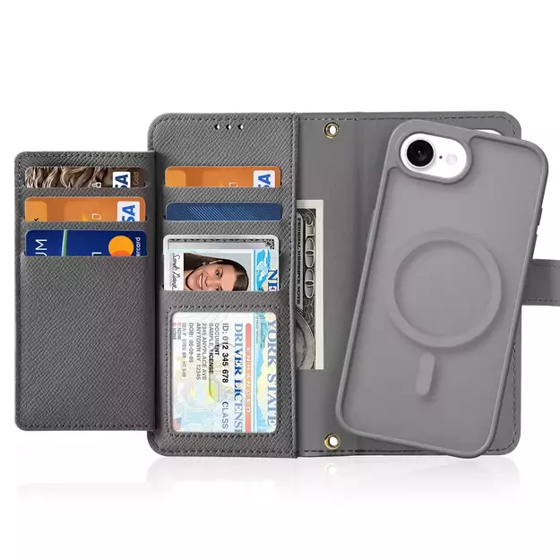 Dux Ducis Lawa iPhone 16e Leather Case with Detachable Magnetic Wallet - Gray 1