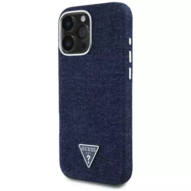 Guess Denim Triangle Logo MagSafe iPhone 16 Pro Max Case - Blue 1