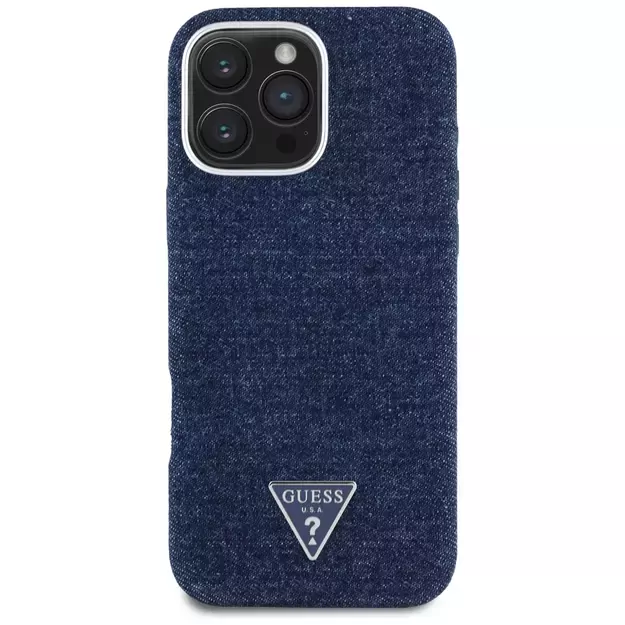 Guess Denim Triangle Logo MagSafe iPhone 16 Pro Max Case - Blue 2