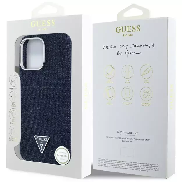 Guess Denim Triangle Logo MagSafe iPhone 16 Pro Max Case - Blue 7