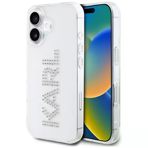 Karl Lagerfeld IML Rhinestones Logo iPhone 16 Case - Transparent