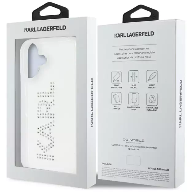 Karl Lagerfeld IML Rhinestones Logo iPhone 16 Case - Transparent 7