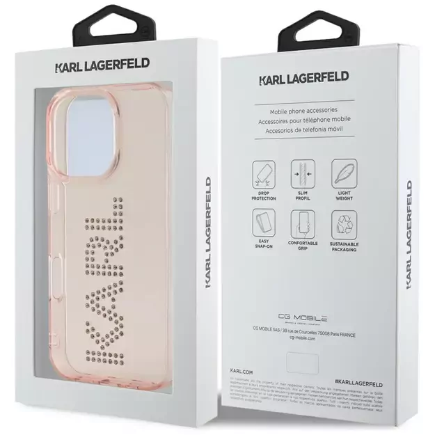 Karl Lagerfeld IML Rhinestones Logo iPhone 16 Pro Case - Pink 7