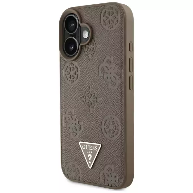 Guess Grained Hot Stamp Peony Triangle Logo MagSafe iPhone 16 Case - Brown 8
