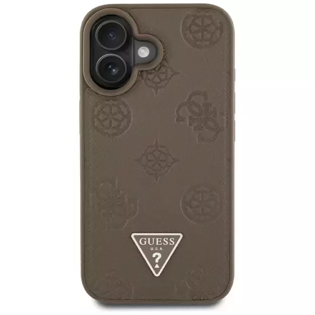 Guess Grained Hot Stamp Peony Triangle Logo MagSafe iPhone 16 Case - Brown 9