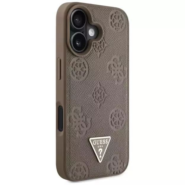 Guess Grained Hot Stamp Peony Triangle Logo MagSafe iPhone 16 Case - Brown 10