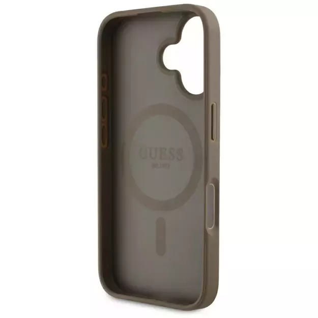 Guess Grained Hot Stamp Peony Triangle Logo MagSafe iPhone 16 Case - Brown 13