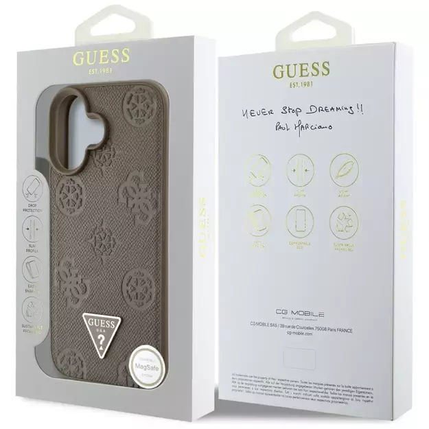 Guess Grained Hot Stamp Peony Triangle Logo MagSafe iPhone 16 Case - Brown 14