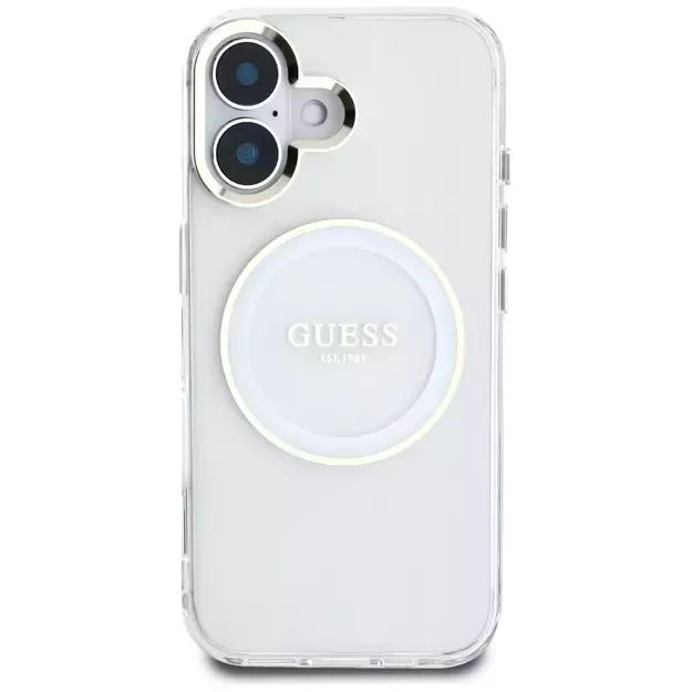 Guess IML Metal Colored Circle Classic Logo MagSafe case for iPhone 16 - white 2