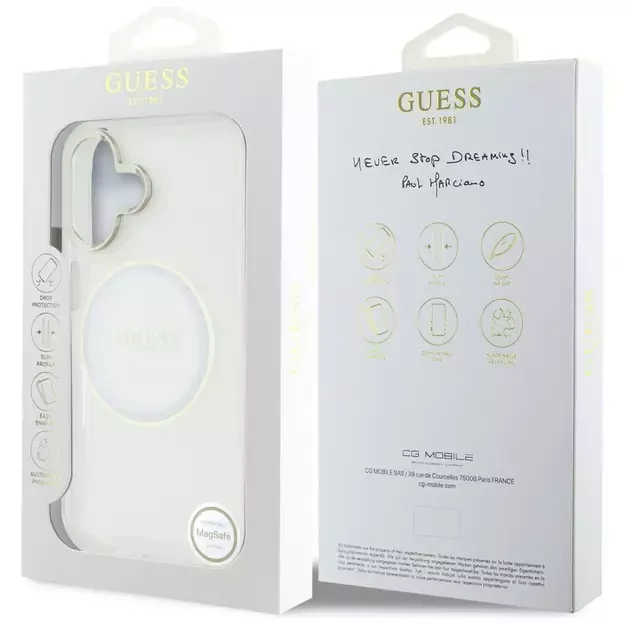 Guess IML Metal Colored Circle Classic Logo MagSafe case for iPhone 16 - white 7