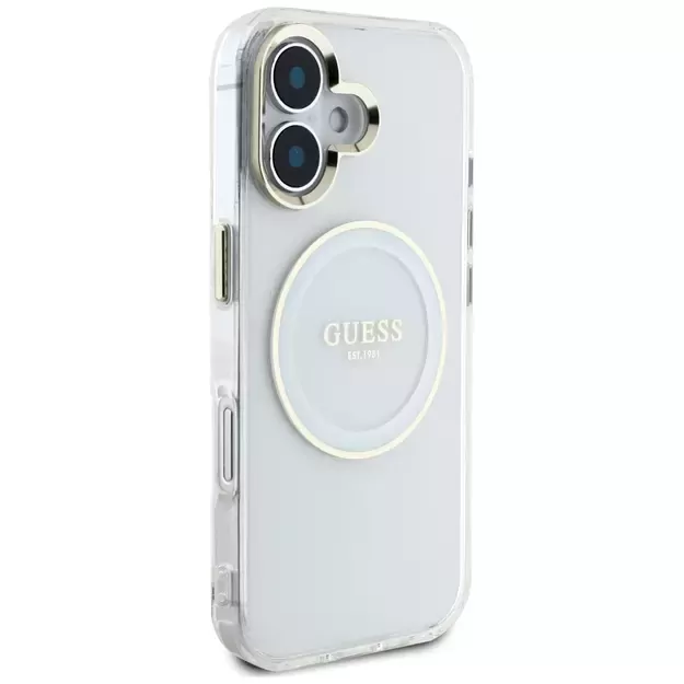 Guess IML Metal Colored Circle Classic Logo MagSafe case for iPhone 16 - white 3