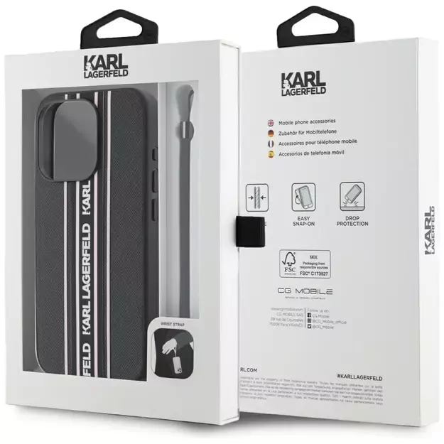 Karl Lagerfeld Saffiano Athleisure Stripes Cord iPhone 15 Pro Case - Pink 6