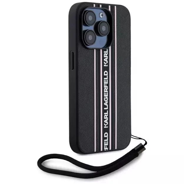 Karl Lagerfeld Saffiano Athleisure Stripes Cord iPhone 15 Pro Case - Pink 2